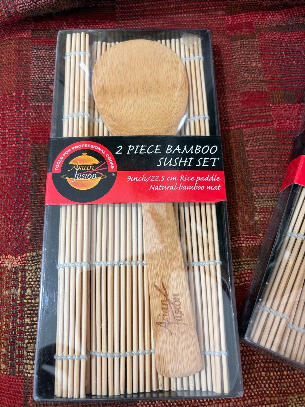 Asian Fusion 2-Piece Bamboo Sushi Set with Rice Paddle & Mat - Natural Wood